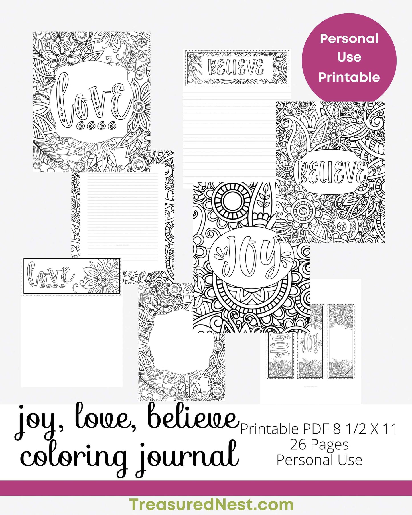 Joy Love Believe Coloring Journal