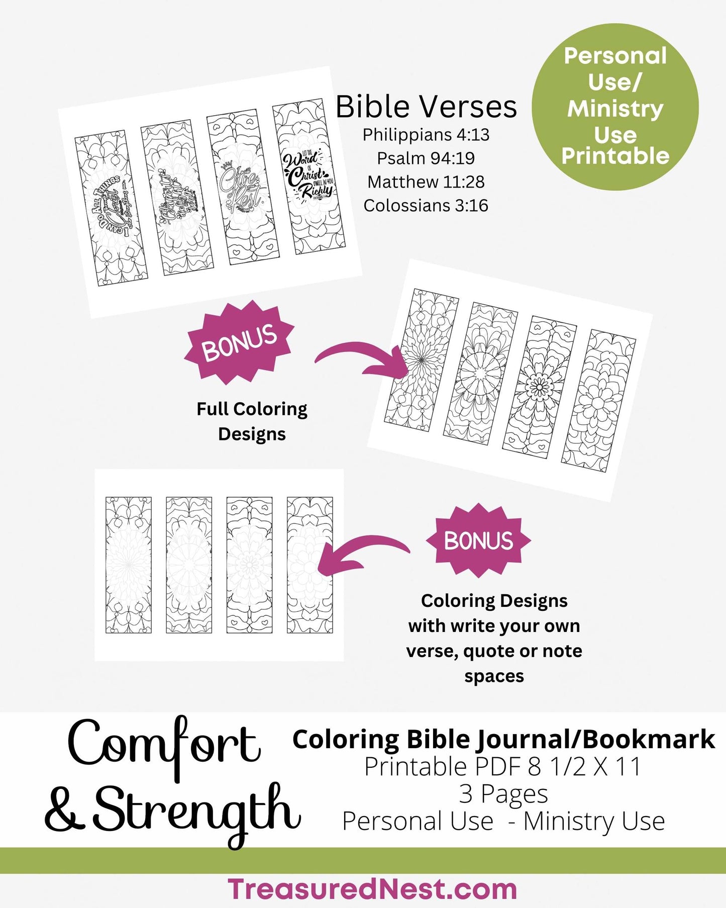 BIBLE JOURNAL - Comfort and Strength - Coloring Bible Journal/Bookmark Template